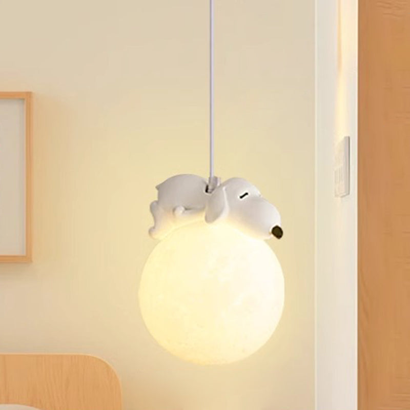 Modern Minimalist Cartoon Kids Moon Cute Animal Bear Rabbit Dog Elephant Sheep Resin Hardware PE 1-Light Pendant Light For Bedroom