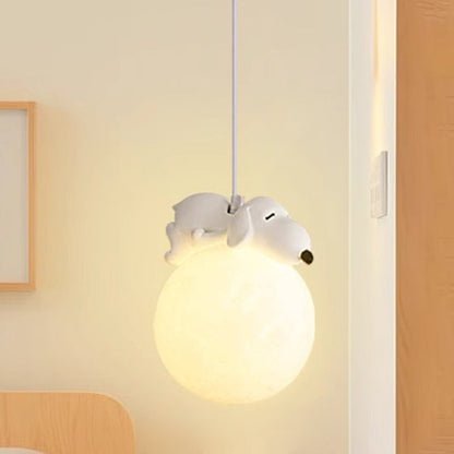 Modern Minimalist Cartoon Kids Moon Cute Animal Bear Rabbit Dog Elephant Sheep Resin Hardware PE 1-Light Pendant Light For Bedroom