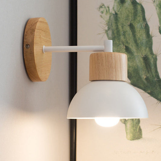 Half Base Iron Solid Wood Resin 1-Light Wall Sconce Lamp
