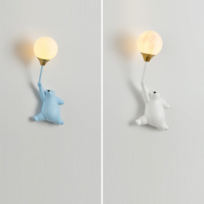 Contemporary Scandinavian Cartoon Kids Bear Balloon Resin PVC 1-Light Wall Sconce Lamp For Bedroom