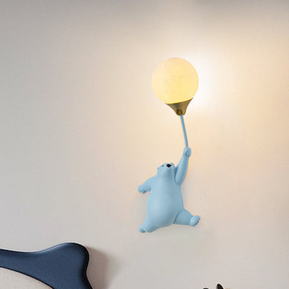 Contemporary Scandinavian Cartoon Kids Bear Balloon Resin PVC 1-Light Wall Sconce Lamp For Bedroom
