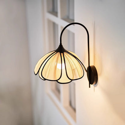 Art Petal Disc Base Iron Fabric 1-Light Wall Sconce Lamp