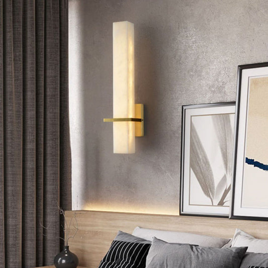 Chinese Square Base Copper Marble LED Wall Sconce Lamp