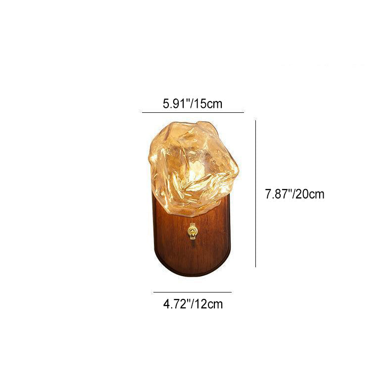 Ice Block Oval Base Wooden Glass 1-Light Wall Sconce Lamp