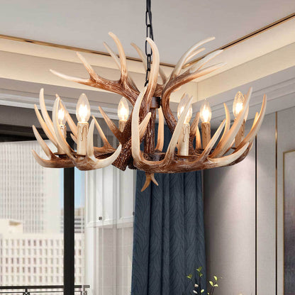 Traditional Vintage Antler Branch Sconce Resin PVC 4/6 Light Chandelier For Living Room