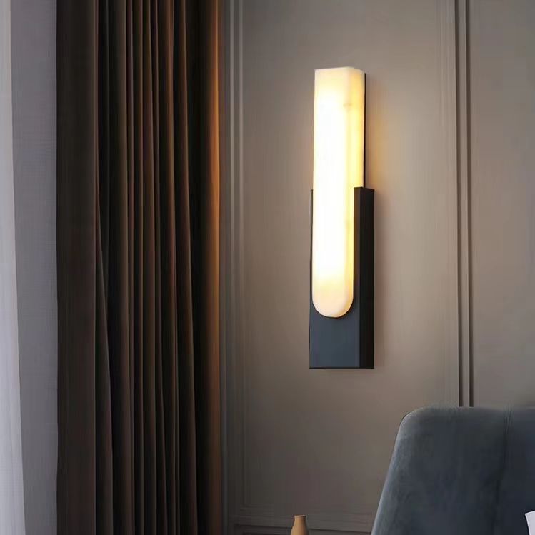Rectangle Oval Nested Iron Faux Marble LED Wall Sconce Lamp