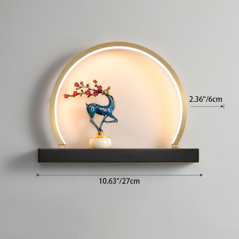 Chinese Semicircle Copper Jade Silicon LED Wall Sconce Lamp