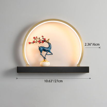 Chinese Semicircle Copper Jade Silicon LED Wall Sconce Lamp