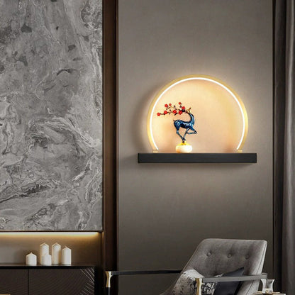Chinese Semicircle Copper Jade Silicon LED Wall Sconce Lamp