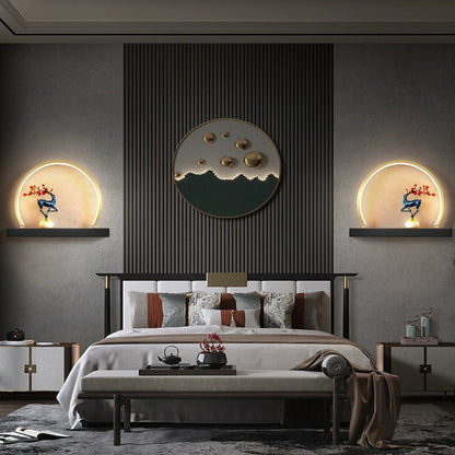 Chinese Semicircle Copper Jade Silicon LED Wall Sconce Lamp