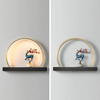 Chinese Semicircle Copper Jade Silicon LED Wall Sconce Lamp