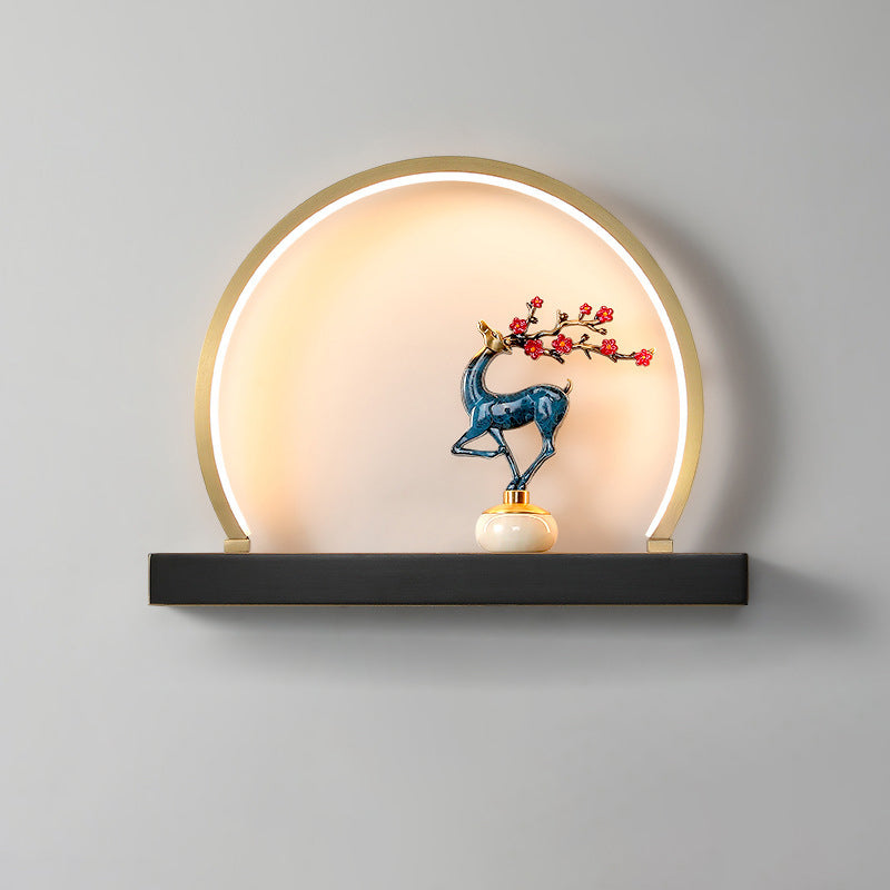 Chinese Semicircle Copper Jade Silicon LED Wall Sconce Lamp