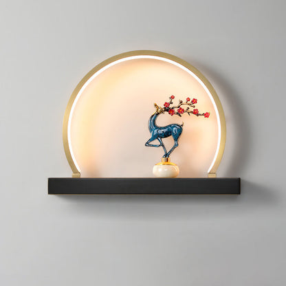 Chinese Semicircle Copper Jade Silicon LED Wall Sconce Lamp