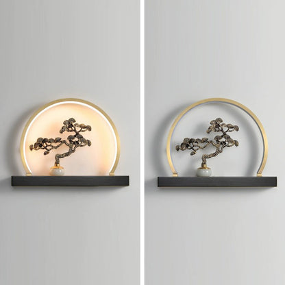 Chinese Semicircle Copper Jade Silicon LED Wall Sconce Lamp