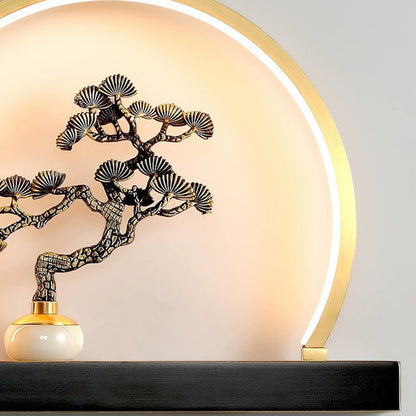Chinese Semicircle Copper Jade Silicon LED Wall Sconce Lamp