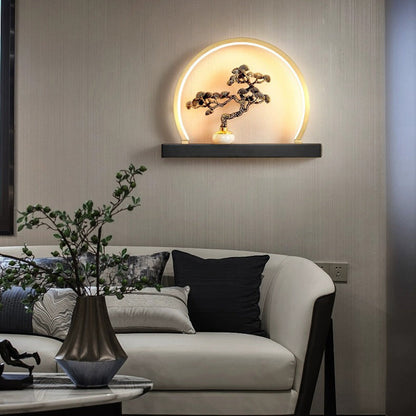 Chinese Semicircle Copper Jade Silicon LED Wall Sconce Lamp