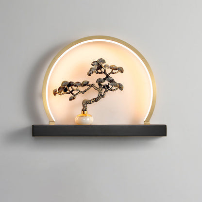 Chinese Semicircle Copper Jade Silicon LED Wall Sconce Lamp