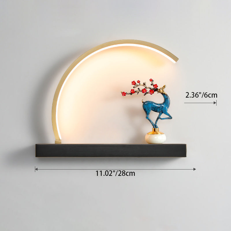 Chinese Semicircle Copper Jade Silicon LED Wall Sconce Lamp