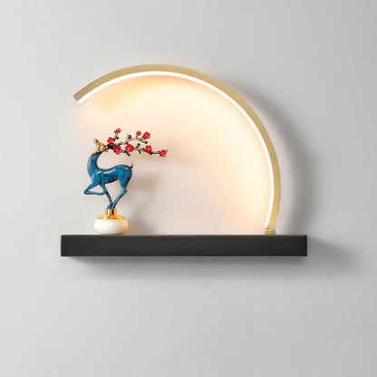 Chinese Semicircle Copper Jade Silicon LED Wall Sconce Lamp