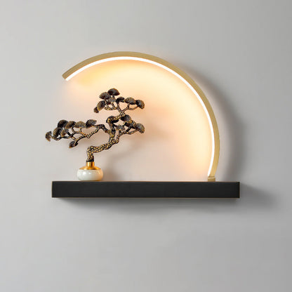 Chinese Semicircle Copper Jade Silicon LED Wall Sconce Lamp