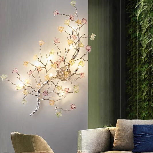 Branches Disc Base Aluminum Glass 8-Light Wall Sconce Lamp