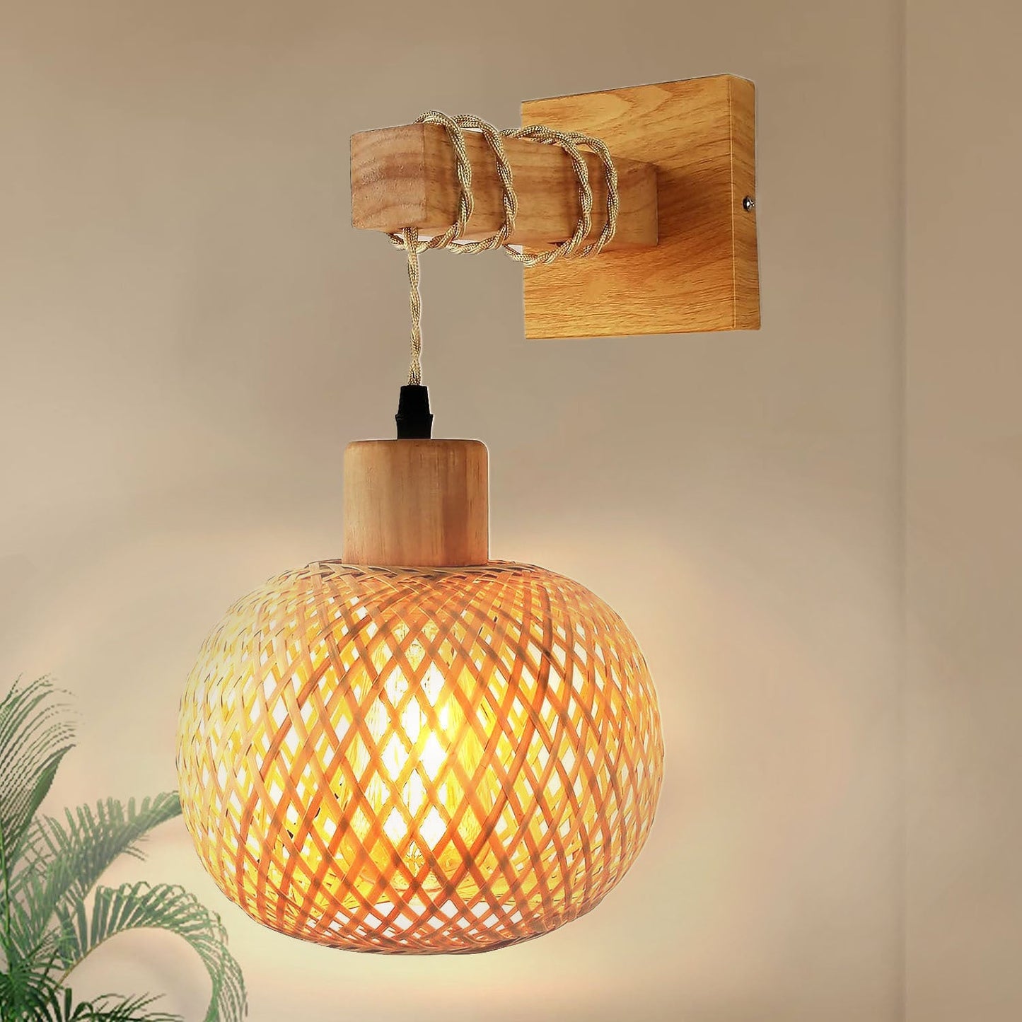 Japanese Square Base Wooden Bamboo 1-Light Wall Sconce Lamp