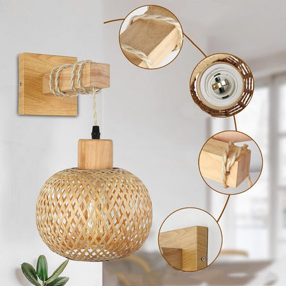Japanese Square Base Wooden Bamboo 1-Light Wall Sconce Lamp