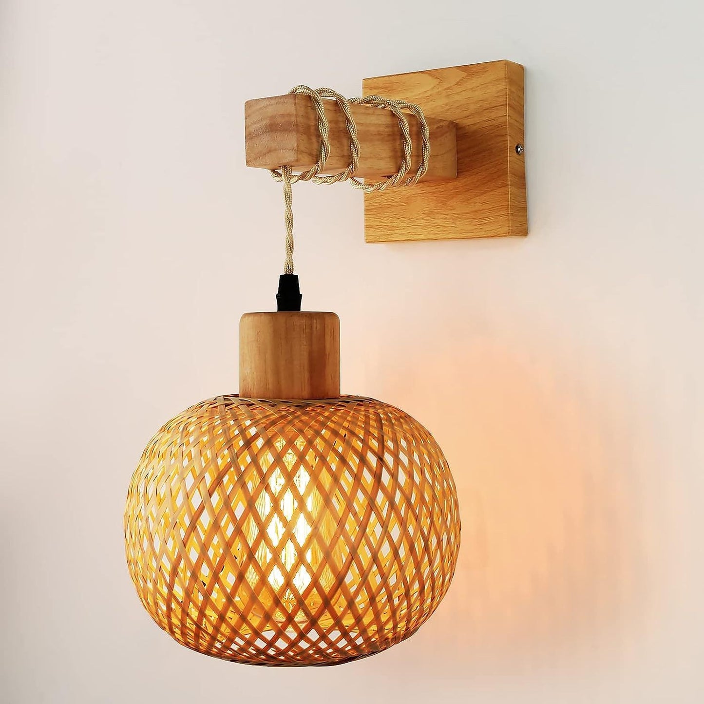 Japanese Square Base Wooden Bamboo 1-Light Wall Sconce Lamp