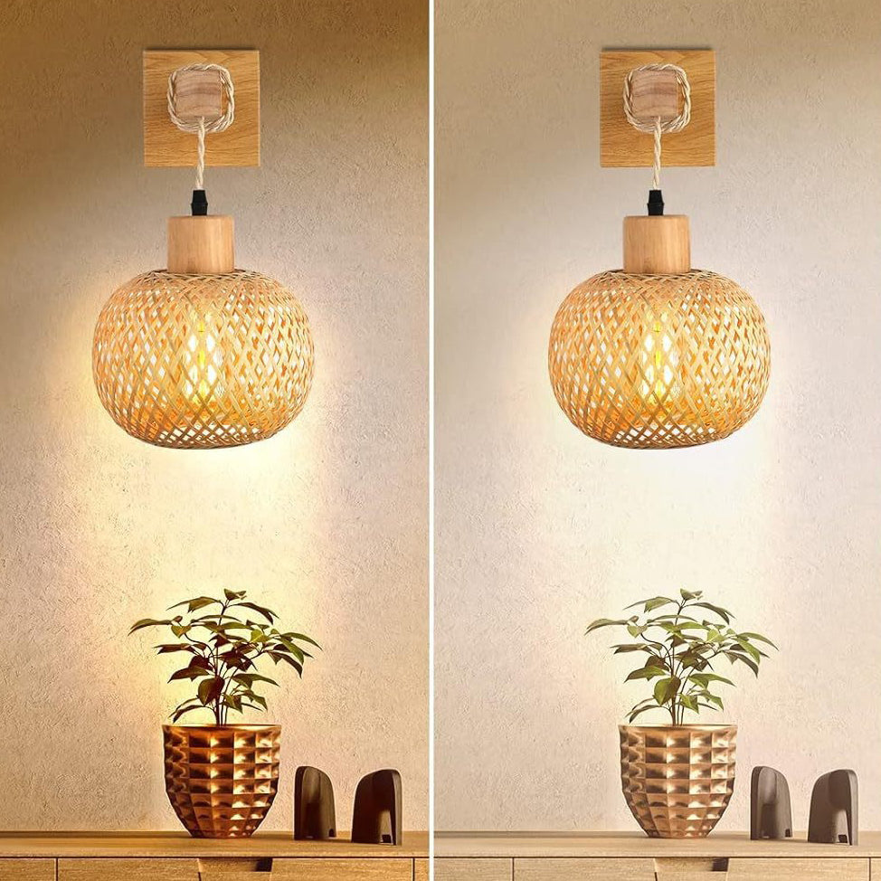 Japanese Square Base Wooden Bamboo 1-Light Wall Sconce Lamp
