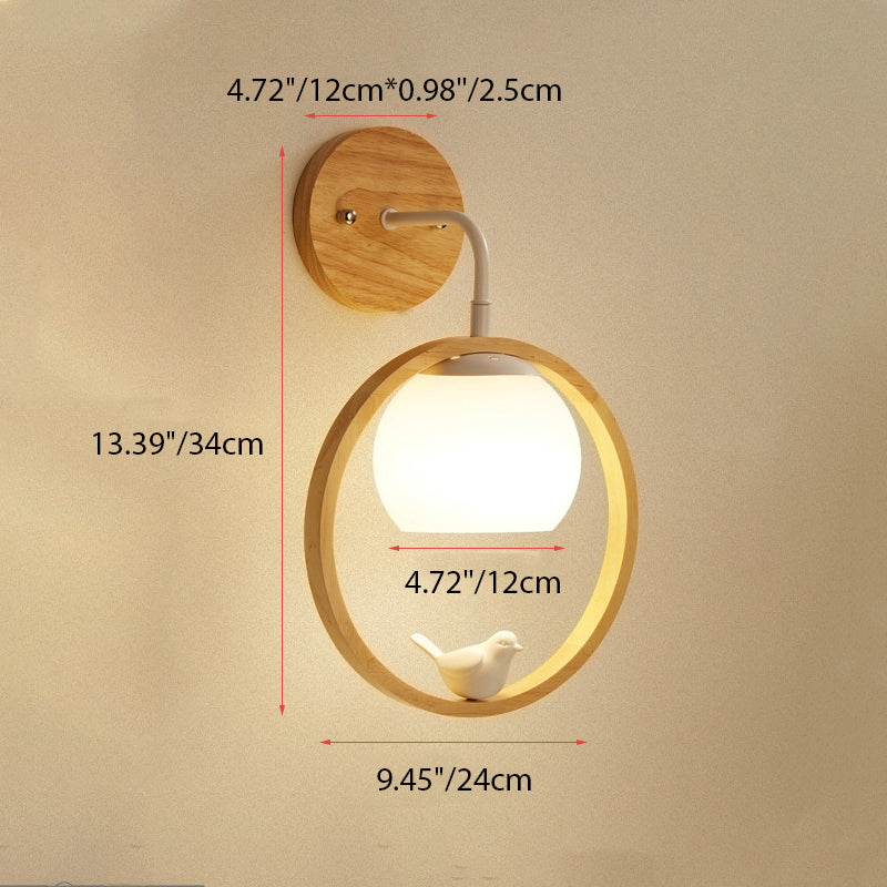 Scandinavian Base Wooden Glass 1-Light Wall Sconce Lamp