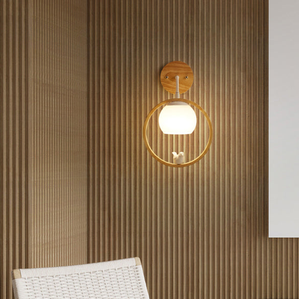 Scandinavian Base Wooden Glass 1-Light Wall Sconce Lamp