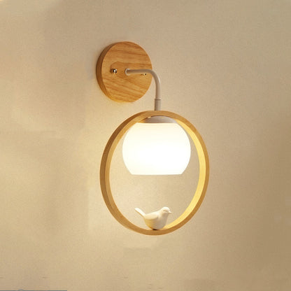 Scandinavian Base Wooden Glass 1-Light Wall Sconce Lamp