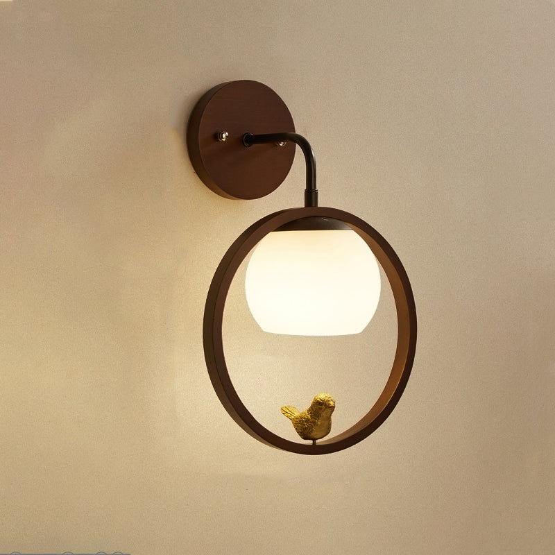 Scandinavian Base Wooden Glass 1-Light Wall Sconce Lamp