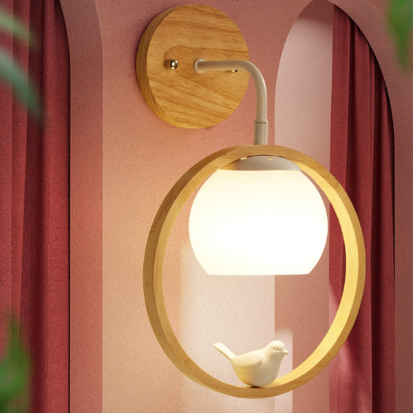 Scandinavian Base Wooden Glass 1-Light Wall Sconce Lamp