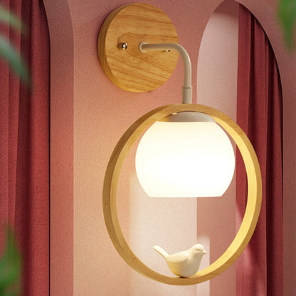 Scandinavian Base Wooden Glass 1-Light Wall Sconce Lamp