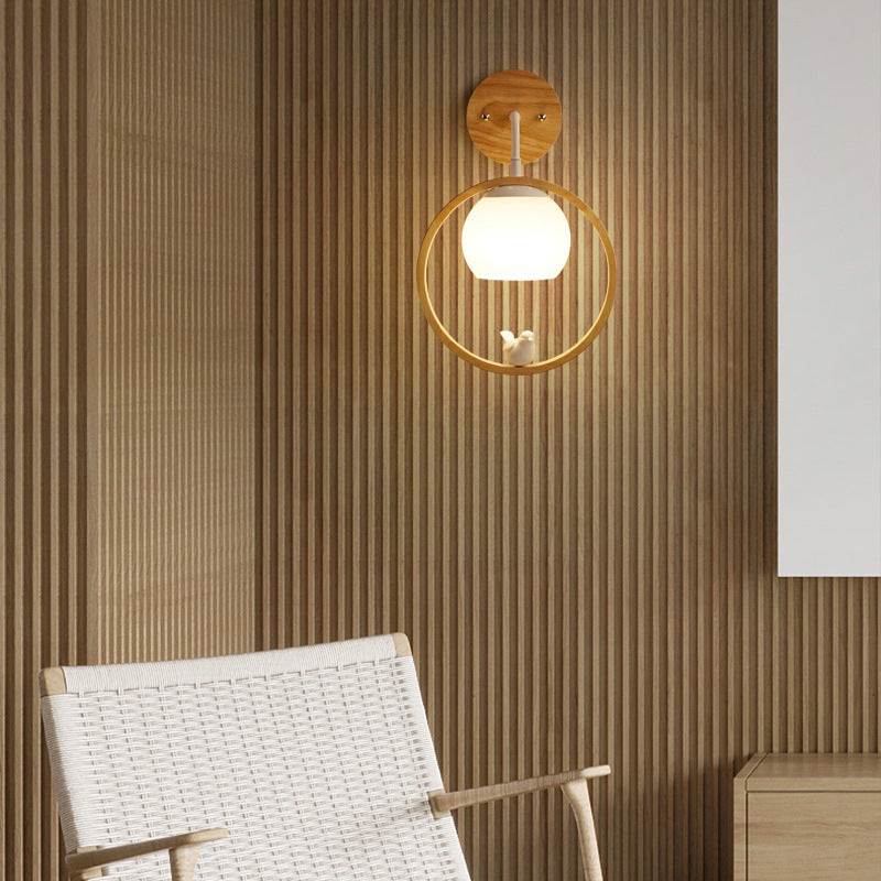 Scandinavian Base Wooden Glass 1-Light Wall Sconce Lamp