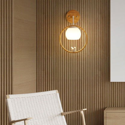 Scandinavian Base Wooden Glass 1-Light Wall Sconce Lamp
