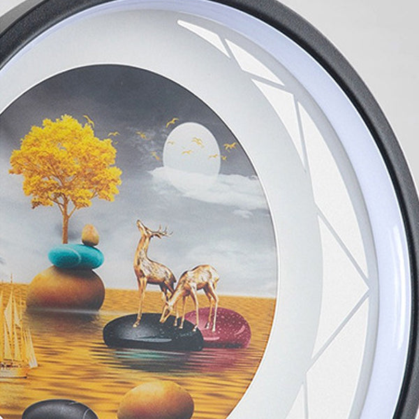 Round Landscape Painting Iron Acrylic LED Wall Sconce Lamp