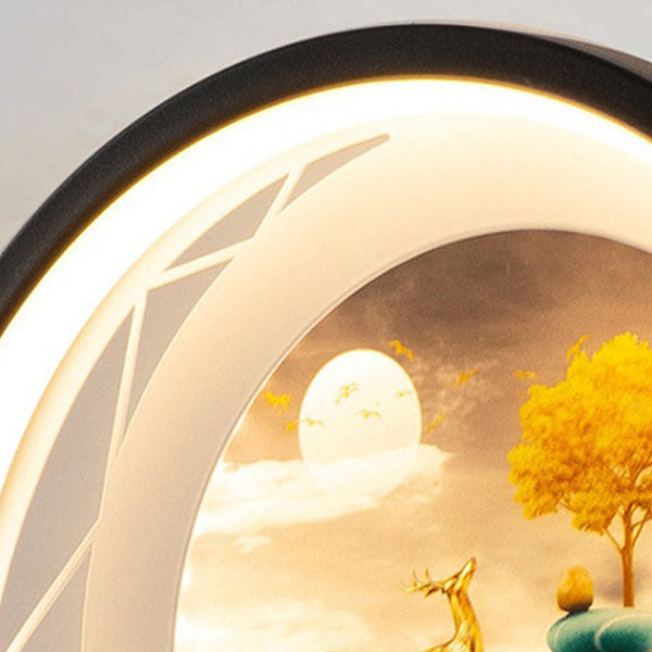 Round Landscape Painting Iron Acrylic LED Wall Sconce Lamp