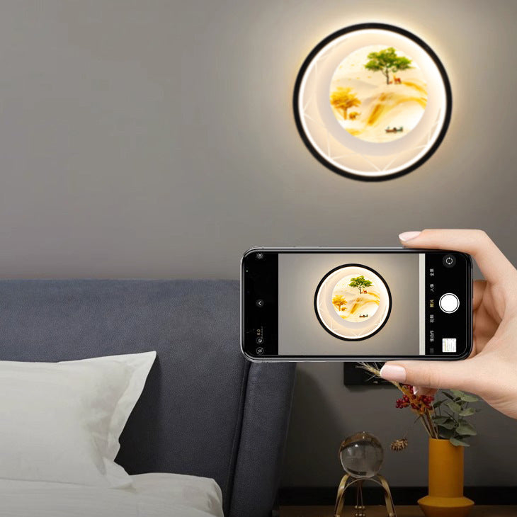Round Landscape Painting Iron Acrylic LED Wall Sconce Lamp