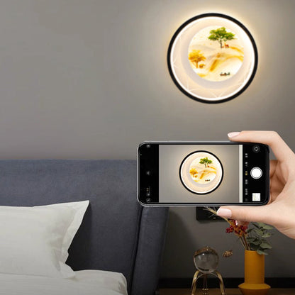 Round Landscape Painting Iron Acrylic LED Wall Sconce Lamp