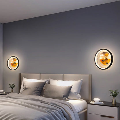 Round Landscape Painting Iron Acrylic LED Wall Sconce Lamp