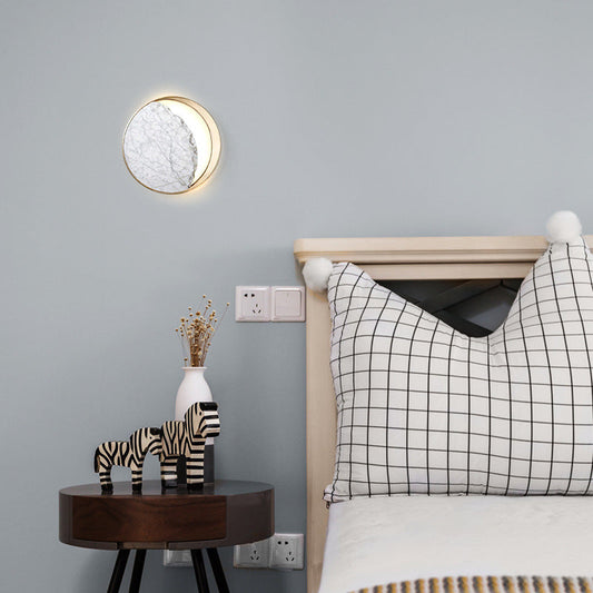 Scandinavian Moon Metal Marble 2-Light Wall Sconce Lamp