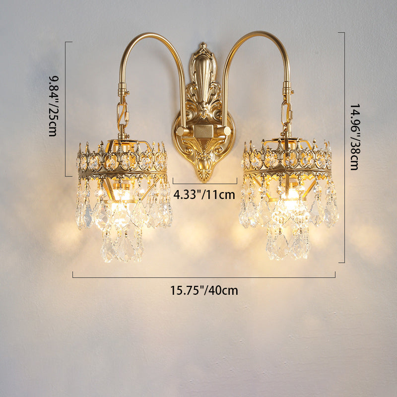 French Teardrop Curved Iron Glass 2-Light Wall Sconce Lamp