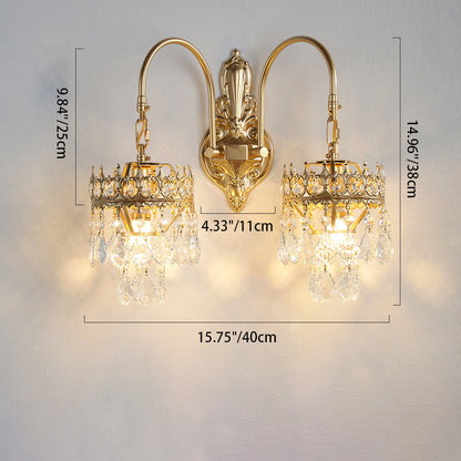 French Teardrop Curved Iron Glass 2-Light Wall Sconce Lamp