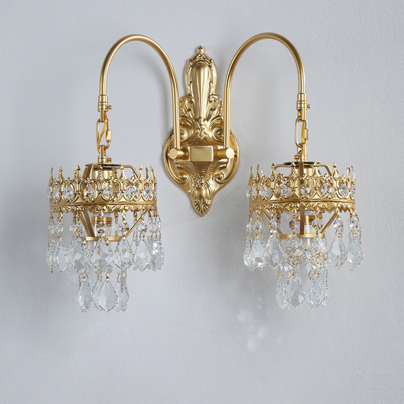 French Teardrop Curved Iron Glass 2-Light Wall Sconce Lamp