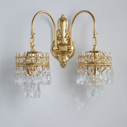French Teardrop Curved Iron Glass 2-Light Wall Sconce Lamp