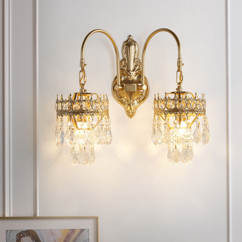 French Teardrop Curved Iron Glass 2-Light Wall Sconce Lamp