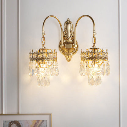 French Teardrop Curved Iron Glass 2-Light Wall Sconce Lamp