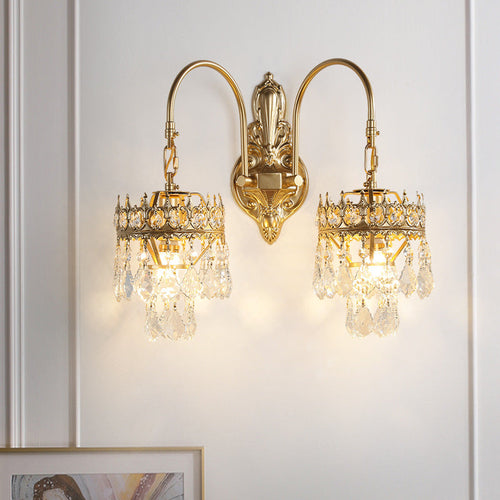 French Teardrop Curved Iron Glass 2-Light Wall Sconce Lamp